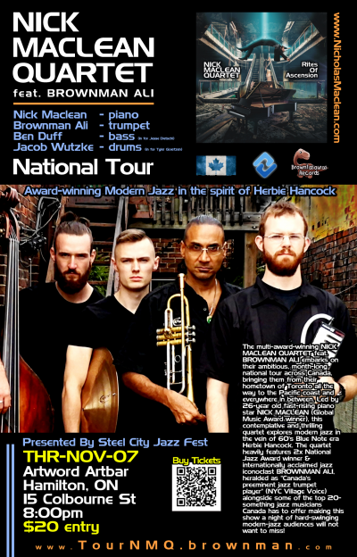 Steel City Jazz Festival Presents: NICK MACLEAN QUARTET Feat. BROWNMAN ALI (hamilton) at Steel City Jazz Festival at Artword Artbar