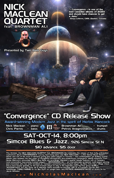 NICK MACLEAN QUARTET Feat. BROWNMAN ALI -- CD Release Show (Oshawa) at Simcoe Blues And Jazz, Bar & Grill - event poster NICK MACLEAN QUARTET Feat. BROWNMAN ALI -- CD Release Show (Oshawa) at Simcoe Blues And Jazz, Bar & Grill