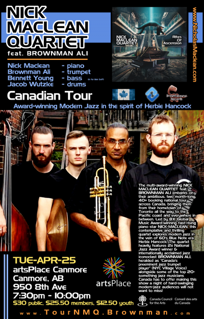 NICK MACLEAN QUARTET Feat. BROWNMAN ALI (Canmore) at Artsplace