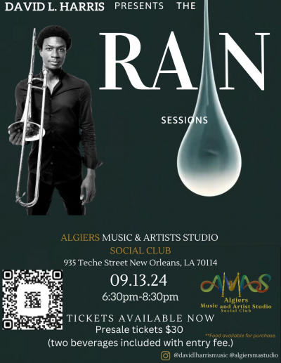 David L. Harris Presents The Rain Sessions at Algiers Music And Arts Studio - event poster David L. Harris Presents The Rain Sessions at Algiers Music And Arts Studio