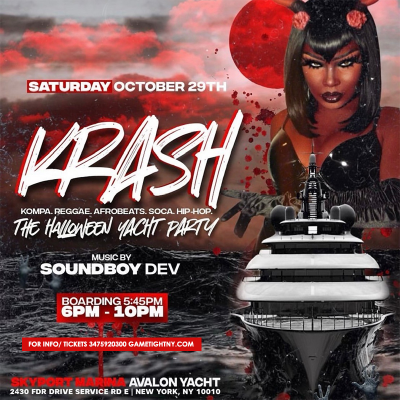 Krash Halloween Saturday Sunset Avalon Yacht Party Cruise 2022 at Skyport Marina - event poster Krash Halloween Saturday Sunset Avalon Yacht Party Cruise 2022 at Skyport Marina