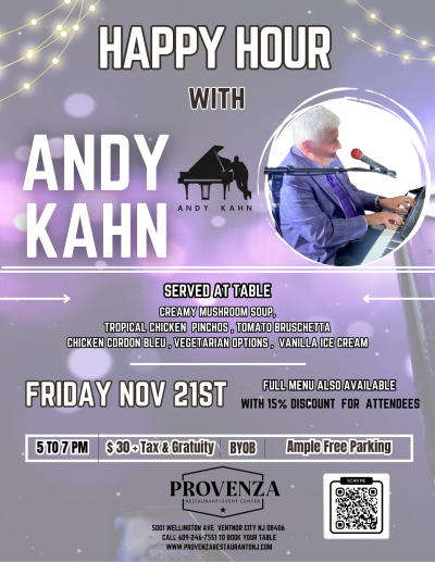 Andy Kahn - Solo Piano at Provenza Restaurant & Event Center - event poster Andy Kahn - Solo Piano at Provenza Restaurant & Event Center