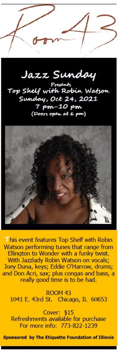 Top Shelf With Robin Watson at Room 43 - event poster Top Shelf With Robin Watson at Room 43