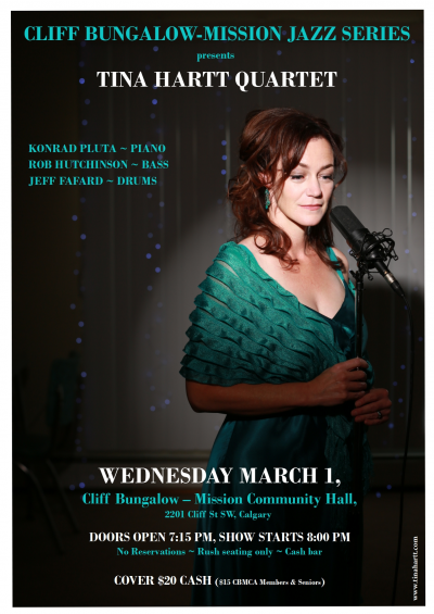 Tina Hartt Quartet at Cliff Bungalow - Mission Community Hall - event poster Tina Hartt Quartet at Cliff Bungalow - Mission Community Hall