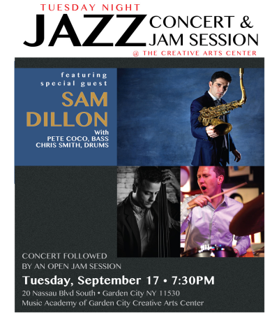 Concert & Jam Session Featuring Sam Dillon at Music Academy Creative Arts Center - event poster Concert & Jam Session Featuring Sam Dillon at Music Academy Creative Arts Center