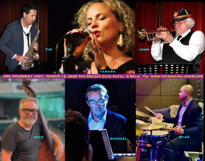 JMQ Jazz Ensemble w. Tamara Kuldin + Tim Wilson at The Golden Gate Hotel - event poster JMQ Jazz Ensemble w. Tamara Kuldin + Tim Wilson at The Golden Gate Hotel