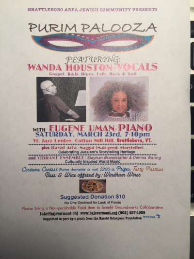 Purim Palooza Party With Wanda Houston And Eugene Uman  at Vermont Jazz Center