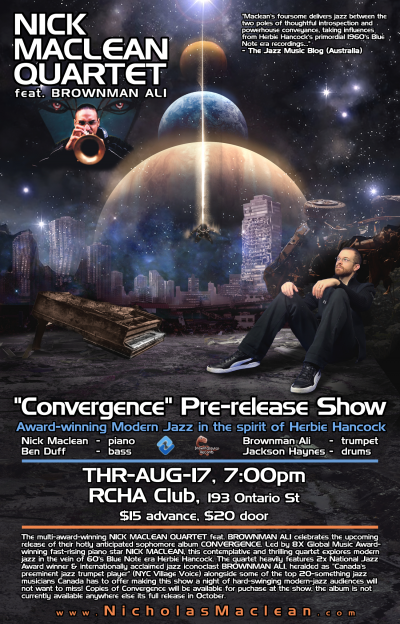 NICK MACLEAN QUARTET Feat. BROWNMAN ALI -- Album Pre-release Show (kingston) at Rcha Club