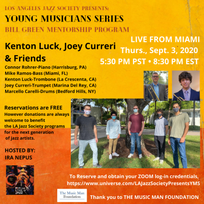 Los Angeles Jazz Society Presents An Evening With Kenton Luck And Friends Live From Miami at Miami Frost School Of Music - event poster Los Angeles Jazz Society Presents An Evening With Kenton Luck And Friends Live From Miami at Miami Frost School Of Music
