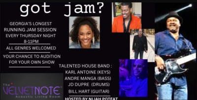 Thursdays: Open Mic Jam Hosted By Singer Nijah Poteat at The Velvet Note - event poster Thursdays: Open Mic Jam Hosted By Singer Nijah Poteat at The Velvet Note