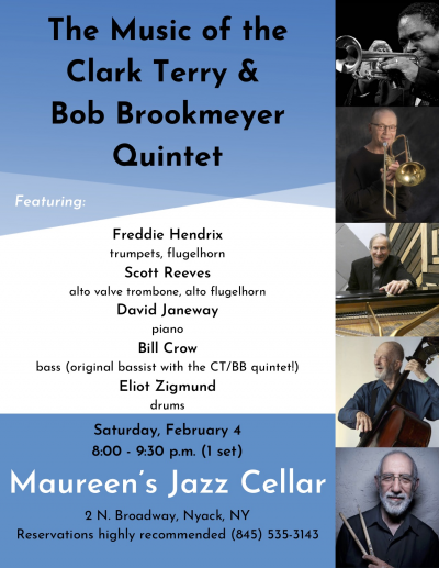 Music Of The Clark Terry/bob Brookmeyer Quintet at Maureen's Jazz Cellar - event poster Music Of The Clark Terry/bob Brookmeyer Quintet at Maureen's Jazz Cellar