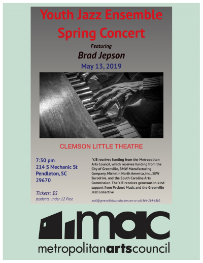 Youth Jazz Ensemble Spring Concert Featuring Trombonist Brad Jepson at Clemson Little Theatre-pendleton Playhouse - event poster Youth Jazz Ensemble Spring Concert Featuring Trombonist Brad Jepson at Clemson Little Theatre-pendleton Playhouse