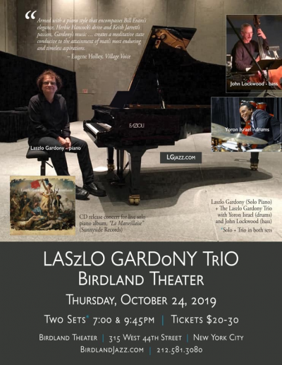 Laszlo Gardony Trio at Birdland Theater