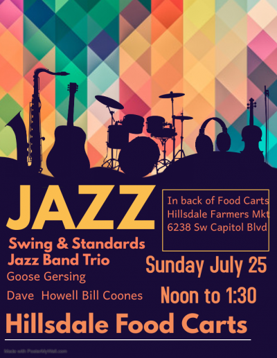 Swing & Standards Jazz Band Trio at Hillsdale Farmers Market - event poster Swing & Standards Jazz Band Trio at Hillsdale Farmers Market