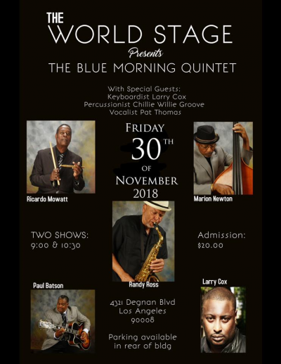 BLUE MORNING Quintet • DwighTrible Presents at Autumn Jazz Concert Series + at The World Stage - event poster BLUE MORNING Quintet • DwighTrible Presents at Autumn Jazz Concert Series + at The World Stage