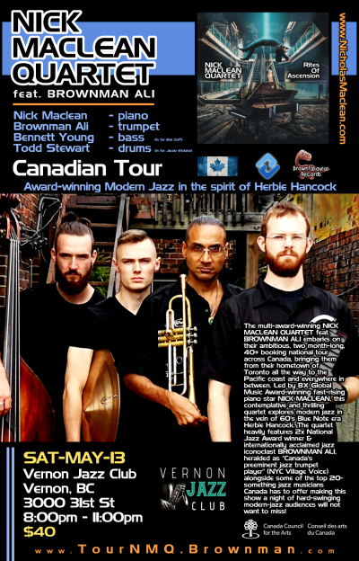 NICK MACLEAN QUARTET Feat. BROWNMAN ALI (Vernon) at Vernon Jazz Club - event poster NICK MACLEAN QUARTET Feat. BROWNMAN ALI (Vernon) at Vernon Jazz Club