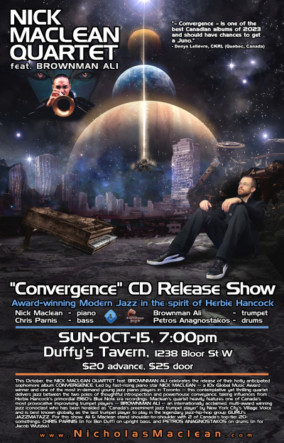 NICK MACLEAN QUARTET Feat. BROWNMAN ALI -- CD Release Show (Toronto) at Duffy's Tavern - event poster NICK MACLEAN QUARTET Feat. BROWNMAN ALI -- CD Release Show (Toronto) at Duffy's Tavern