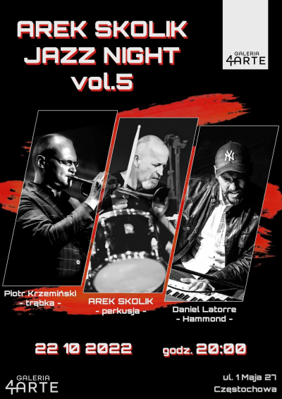 Jazz Nights With Arek Skolik, Piotr Krzeminski And Daniel Latorre at Galeria 4arte - event poster Jazz Nights With Arek Skolik, Piotr Krzeminski And Daniel Latorre at Galeria 4arte