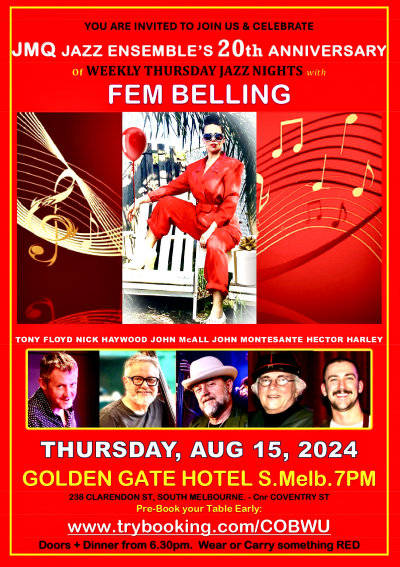 Celebrating 20 Years of JMQ'sThursday Jazz With Fem Belling at The Golden Gate Hotel - event poster Celebrating 20 Years of JMQ'sThursday Jazz With Fem Belling at The Golden Gate Hotel