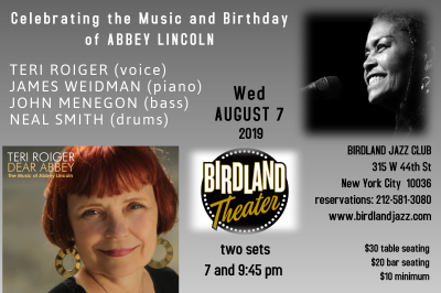 Teri Roiger Celebrates The Music And Birthday Of Abbey Lincoln at Birdland Theater