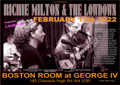 Richie Milton & The Lowdown Featuring Blues & Soul Vocalist Linda Hall at The Boston Room, George IV