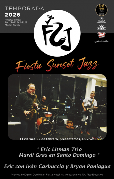 Eric Litman Trío - Mardi Gras en Santo Domingo at Fiesta Sunset Jazz - event poster Eric Litman Trío - Mardi Gras en Santo Domingo at Fiesta Sunset Jazz