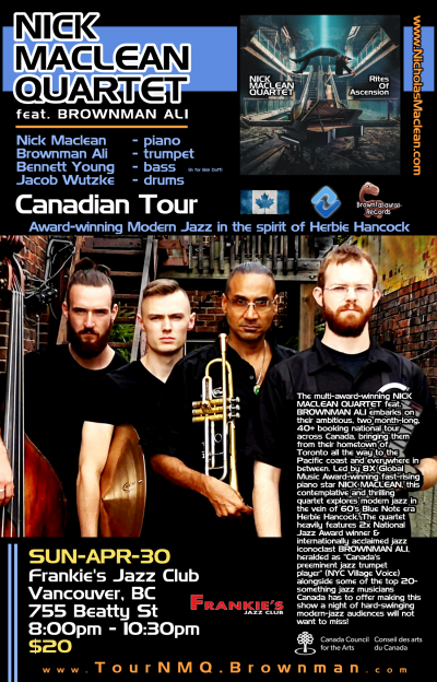 NICK MACLEAN QUARTET Feat. BROWNMAN ALI (Vancouver) at Frankie's Jazz Club