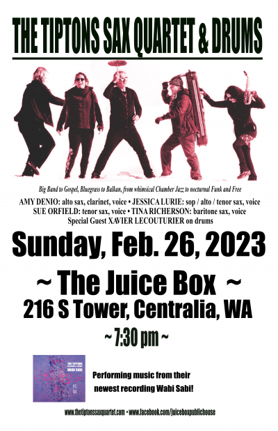 Tiptons Sax Quartet & Drums at The Juice Box - event poster Tiptons Sax Quartet & Drums at The Juice Box