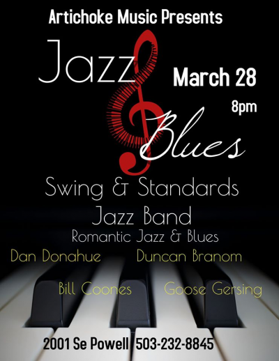 Swing & Standards Jazz Band Artichoke Music Cancelled at Artichoke Music