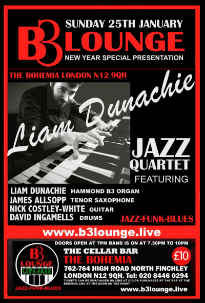 Liam Dunachie Jazz Quartet  at B3 Lounge The Cellar Bar The Bohemia