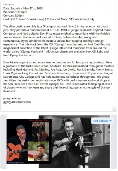 Gypsy Jazz Workshop & Performance Featuring Jazz Gitan at The Strum Shop