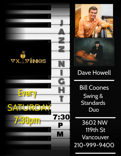 Dave Howell Bill Coones Swing & Standards Duo Vxvinos Vancouver at Vxvinos Vancouver - event poster Dave Howell Bill Coones Swing & Standards Duo Vxvinos Vancouver at Vxvinos Vancouver