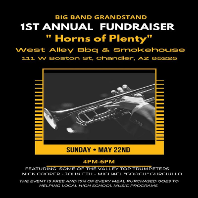 Big Band Grandstand At West Alley BBQ In Chandler Az at West Alley BBQ and Smokehouse - event poster Big Band Grandstand At West Alley BBQ In Chandler Az at West Alley BBQ and Smokehouse