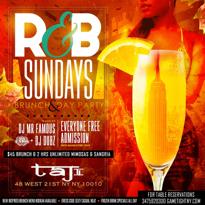 Taj Lounge Nyc Hip Hop Vs. Reggae® Sunday Funday Brunch & Day Party 2020 at Taj Lounge