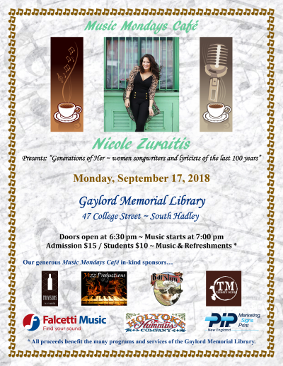 Nicole Zuraitis Presents: Generations Of Her ~ Women Songwriters And Lyricists Of The Last 100 Years. at Music Mondays Cafe Series at Gaylord Memorial Library