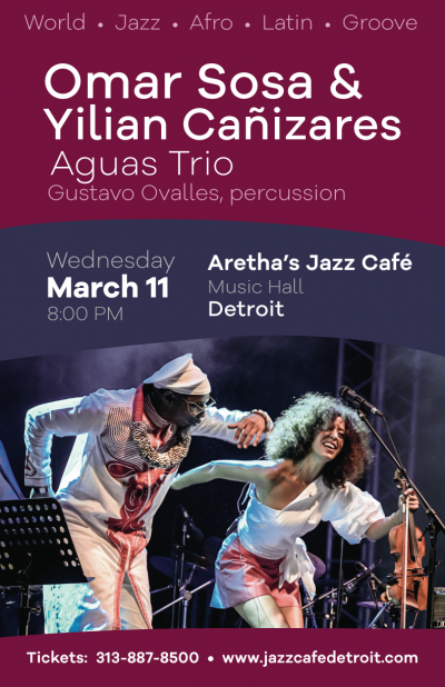 Omar Sosa & Yilian Cañizares Aguas Trio, Featuring Gustavo Ovalles, Percussion at Aretha's Jazz Cafe