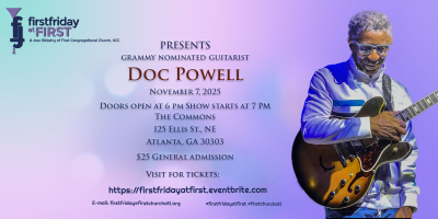 Doc Powell At The November 2025 Edition Of First Friday At First at The Commons at First Congregational Church - event poster Doc Powell At The November 2025 Edition Of First Friday At First at The Commons at First Congregational Church