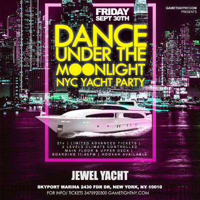 Jewel Yacht Dance Under The Moonlight Nyc Midnight Yacht Friday Party at Skyport Marina - event poster Jewel Yacht Dance Under The Moonlight Nyc Midnight Yacht Friday Party at Skyport Marina
