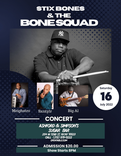 Stix Bones & The Bone Squad -Jazz Groove Nite at Sugar Bar - event poster Stix Bones & The Bone Squad -Jazz Groove Nite at Sugar Bar