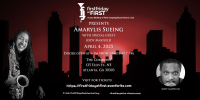 Amarylis Sueing With Guest Jody Mayfield At The April First Friday At First at The Commons at First Congregational Church