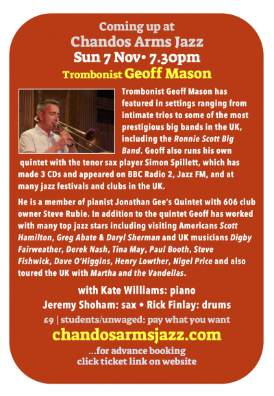 Trombonist Geoff Mason at Chandos Arms Jazz