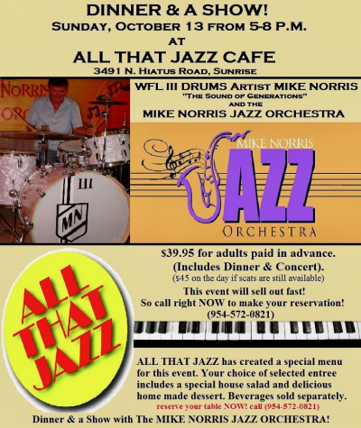 Mike Norris Jazz Orchestra at All That Jazz Cafe & Grill - event poster Mike Norris Jazz Orchestra at All That Jazz Cafe & Grill