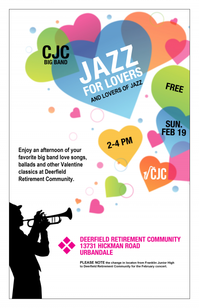 Cjc Big Band: Jazz For Lovers And Lovers Of Jazz at Deerfield Retirement Community - event poster Cjc Big Band: Jazz For Lovers And Lovers Of Jazz at Deerfield Retirement Community