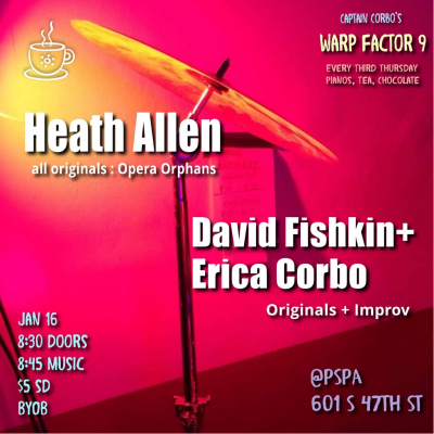Warp Factor 9: Heath Allen // David Fishkin + Erica Corbo at The Philadelphia Suzuki Piano Academy - event poster Warp Factor 9: Heath Allen // David Fishkin + Erica Corbo at The Philadelphia Suzuki Piano Academy