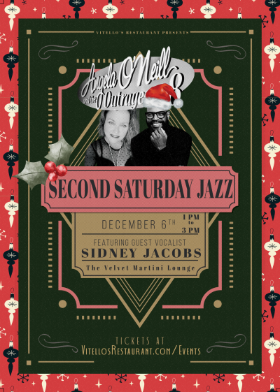 Outrageous Christmas Brunch With Sidney Jacobs At Vitellos at The Velvet Martini Lounge Upstairs At Vitellos - event poster Outrageous Christmas Brunch With Sidney Jacobs At Vitellos at The Velvet Martini Lounge Upstairs At Vitellos