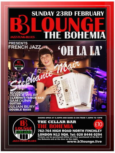 Oh La La Stephanie Mair at B3 Lounge The Cellar Bar The Bohemia - event poster Oh La La Stephanie Mair at B3 Lounge The Cellar Bar The Bohemia