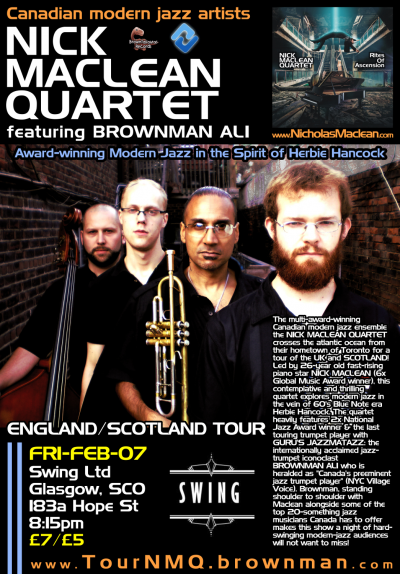 NICK MACLEAN QUARTET Feat. BROWNMAN ALI (Glasgow) at Swing Ltd
