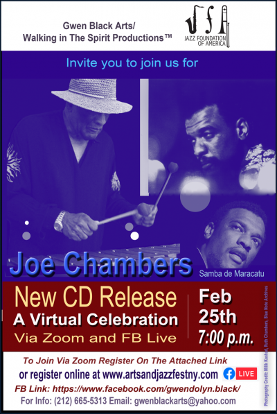 Joe Chambers New CD Release Virtual Celebration at Arts And Jazzfest NYC at Zoom And Facebook (New York, NY)