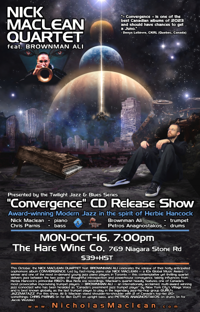 Nick Maclean Quartet Feat. Brownman Ali -- Cd Release Show (Niagara) at The Hare Wine Co - event poster Nick Maclean Quartet Feat. Brownman Ali -- Cd Release Show (Niagara) at The Hare Wine Co