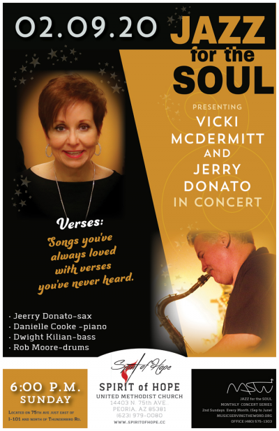 Jazz For The Soul Vicki Mcdermitt And Jerry Donato at Spirit Of Hope United Methodist Church - event poster Jazz For The Soul Vicki Mcdermitt And Jerry Donato at Spirit Of Hope United Methodist Church